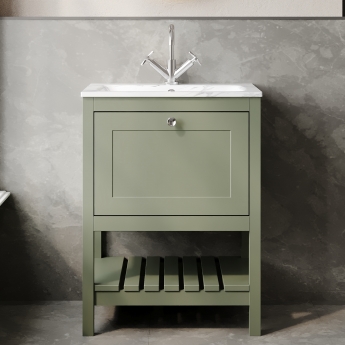 Hudson Reed Bexley Floor Standing Vanity Unit with 1TH Stone Textured Basin 600mm Wide - Fern Green | Product Image