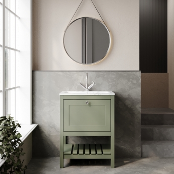 Hudson Reed Bexley Floor Standing Vanity Unit with 1TH Stone Textured Basin 600mm Wide - Fern Green | Product Image