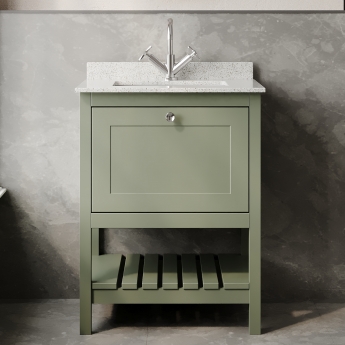 Hudson Reed Bexley Floor Standing Vanity Unit with 1TH Marble Top Basin 600mm Wide - Fern Green