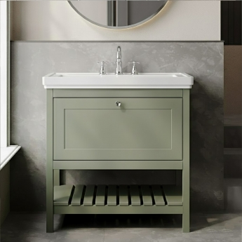 Hudson Reed Bexley Floor Standing Vanity Unit with 3TH Basin 800mm Wide - Fern Green