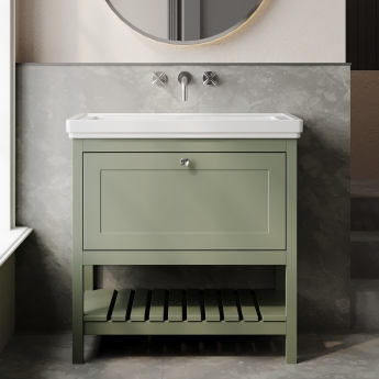 Hudson Reed Bexley Floor Standing Vanity Unit with 0TH Basin 800mm Wide - Fern Green