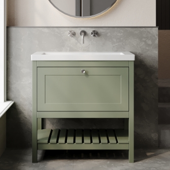 Hudson Reed Bexley Floor Standing Vanity Unit with 0TH Contemporary Basin 800mm Wide - Fern Green | Product Image