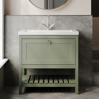 Hudson Reed Bexley Floor Standing Vanity Unit with 1TH Contemporary Basin 800mm Wide - Fern Green | Product Image
