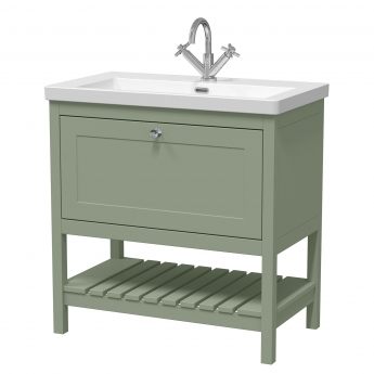 Hudson Reed Bexley Floor Standing Vanity Unit with 1TH Contemporary Basin 800mm Wide - Fern Green | Product Image