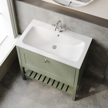 Hudson Reed Bexley Floor Standing Vanity Unit with 1TH Stone Basin 800mm Wide - Fern Green | Product Image