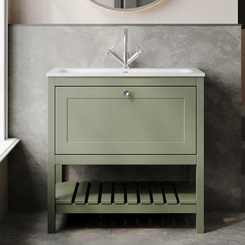 Hudson Reed Bexley Floor Standing Vanity Unit with 1TH Stone Basin 800mm Wide - Fern Green | Product Image