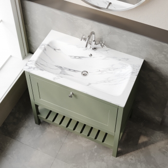 Hudson Reed Bexley Floor Standing Vanity Unit with 1TH Stone Textured Basin 800mm Wide - Fern Green | Product Image