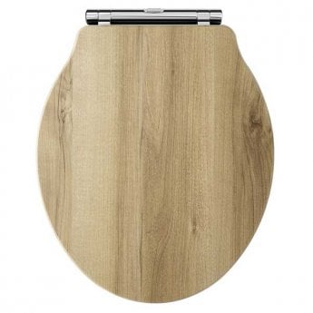 Hudson Reed Chancery Soft Close Toilet Seat Natural Walnut Chrome Hinges