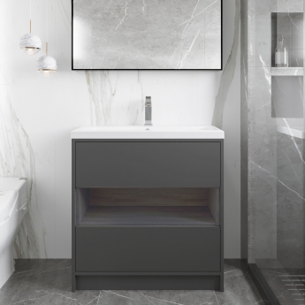 Hudson Reed Coast Floor Standing Vanity Unit with Basin 3 800mm Wide - Gloss Grey