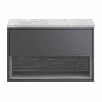 Hudson Reed Coast Wall Hung 1-Drawer Vanity Unit with Grey Worktop 800mm Wide - Gloss Grey / Anthracite Woodgrain