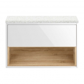 Hudson Reed Coast Wall Hung 1-Drawer Vanity Unit with Sparkling White Worktop 800mm Wide - Gloss White