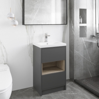 Hudson Reed Coast Floor Standing 2-Drawer Vanity Unit with Basin 3 500mm Wide - Grey Gloss