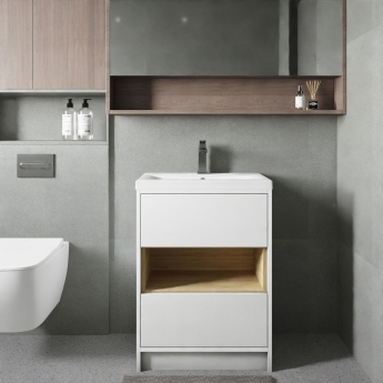 Hudson Reed Coast Floor Standing Vanity Unit with Basin 2 600mm Wide - Gloss White