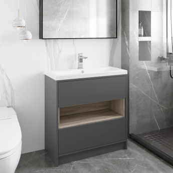 Hudson Reed Coast Floor Standing Vanity Unit with Basin 2 800mm Wide - Gloss Grey