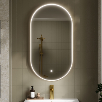 Hudson Reed Columba Brushed Brass Framed Bathroom Mirror with Touch Sensor 800mm H x 500mm W
