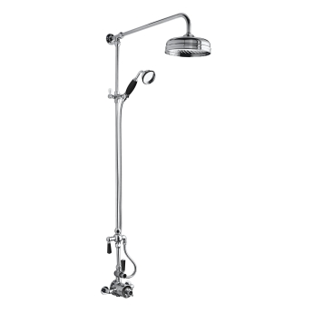 Hudson Reed Thermostatic Exposed Shower Valve and Rigid Riser Kit with Handset - Chrome/Black | Product Image