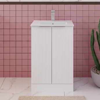 Hudson Reed Fluted Floor Standing 2-Door Vanity Unit with Basin 2 500mm Wide - Satin White