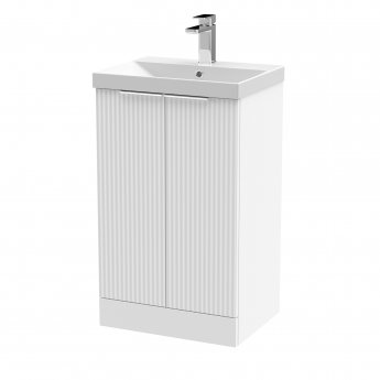 Hudson Reed Fluted Floor Standing 2-Door Vanity Unit with Basin 3 500mm Wide - Satin White