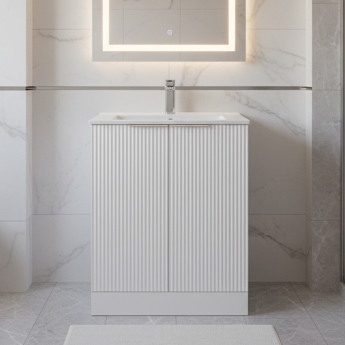 Hudson Reed Fluted Floor Standing 2-Door Vanity Unit with Basin 2 600mm Wide - Satin White