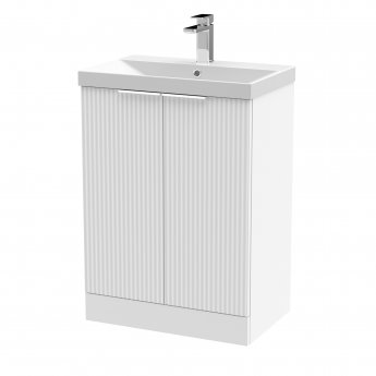 Hudson Reed Fluted Floor Standing 2-Door Vanity Unit with Basin 3 600mm Wide - Satin White
