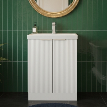 Hudson Reed Fluted Floor Standing 2-Door Vanity Unit with Basin 3 600mm Wide - Satin White