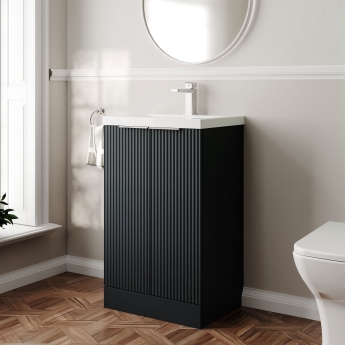 Hudson Reed Fluted Floor Standing 2-Door Vanity Unit with Basin 1 500mm Wide - Satin Anthracite | Product Image