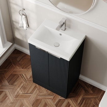 Hudson Reed Fluted Floor Standing 2-Door Vanity Unit with Basin 1 500mm Wide - Satin Anthracite | Product Image