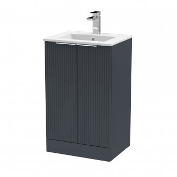 Hudson Reed Fluted Floor Standing 2-Door Vanity Unit with Basin 2 500mm Wide - Satin Anthracite