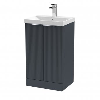 Hudson Reed Fluted Floor Standing 2-Door Vanity Unit with Basin 3 500mm Wide - Satin Anthracite