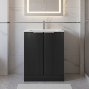 Hudson Reed Fluted Floor Standing 2-Door Vanity Unit with Basin 2 600mm Wide - Satin Anthracite