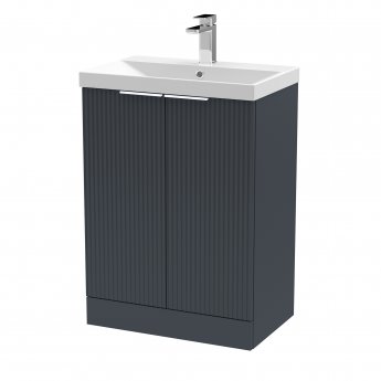 Hudson Reed Fluted Floor Standing 2-Door Vanity Unit with Basin 3 600mm Wide - Satin Anthracite