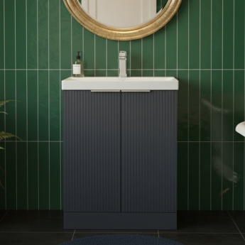 Hudson Reed Fluted Floor Standing 2-Door Vanity Unit with Basin 3 600mm Wide - Satin Anthracite