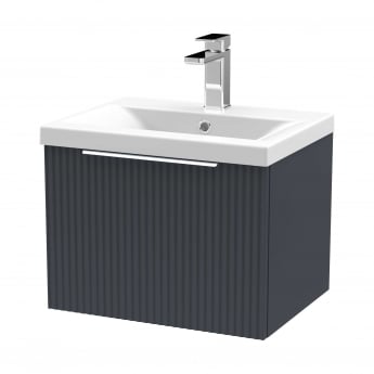 Hudson Reed Fluted Wall Hung 1-Drawer Vanity Unit with Basin 1 500mm Wide - Satin Anthracite