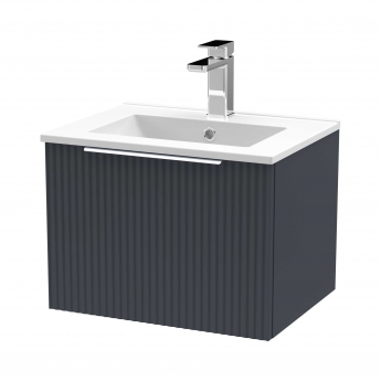 Hudson Reed Fluted Wall Hung 1-Drawer Vanity Unit with Basin 2 500mm Wide - Satin Anthracite
