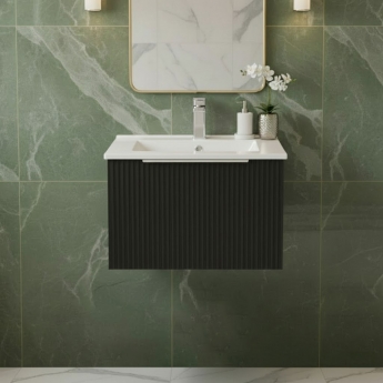 Hudson Reed Fluted Wall Hung 1-Drawer Vanity Unit with Basin 2 500mm Wide - Satin Anthracite