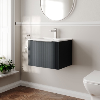 Hudson Reed Fluted Wall Hung 1-Drawer Vanity Unit with Basin 2 500mm Wide - Satin Anthracite | Product Image