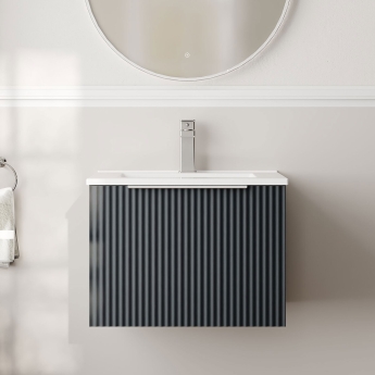 Hudson Reed Fluted Wall Hung 1-Drawer Vanity Unit with Basin 2 500mm Wide - Satin Anthracite | Product Image
