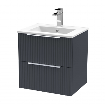 Hudson Reed Fluted Wall Hung 2-Drawer Vanity Unit with Basin 2 500mm Wide - Satin Anthracite