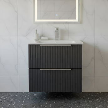 Hudson Reed Fluted Wall Hung 2-Drawer Vanity Unit with Basin 2 500mm Wide - Satin Anthracite