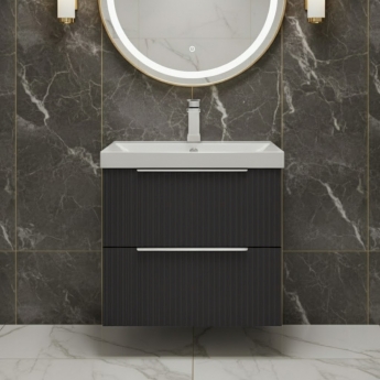 Hudson Reed Fluted Wall Hung 2-Drawer Vanity Unit with Basin 3 500mm Wide - Satin Anthracite