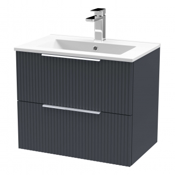 Hudson Reed Fluted Wall Hung 2-Drawer Vanity Unit with Basin 2 600mm Wide - Satin Anthracite