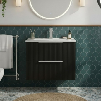Hudson Reed Fluted Wall Hung 2-Drawer Vanity Unit with Basin 2 600mm Wide - Satin Anthracite