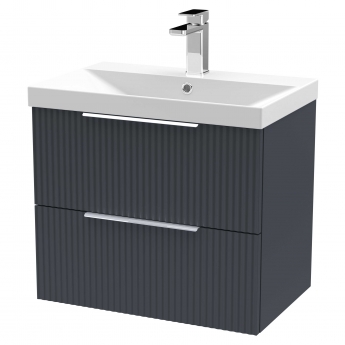 Hudson Reed Fluted Wall Hung 2-Drawer Vanity Unit with Basin 3 600mm Wide - Satin Anthracite