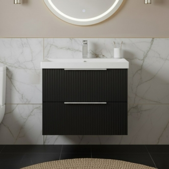 Hudson Reed Fluted Wall Hung 2-Drawer Vanity Unit with Basin 3 600mm Wide - Satin Anthracite