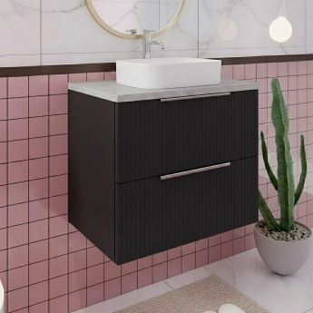 Hudson Reed Fluted Wall Hung 2-Drawer Vanity Unit with Ballato Grey Worktop 600mm Wide - Satin Anthracite