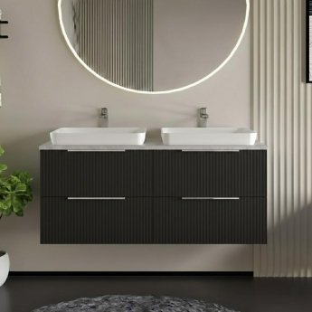 Hudson Reed Fluted Wall Hung 4-Drawer Vanity Unit with Bellato Grey Worktop 1200mm Wide - Satin Anthracite | Product Image