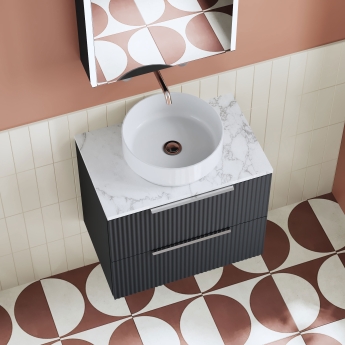 Hudson Reed Fluted Wall Hung 2-Drawer Vanity Unit with Carrara Marble Worktop 600mm Wide - Satin Anthracite | Product Image