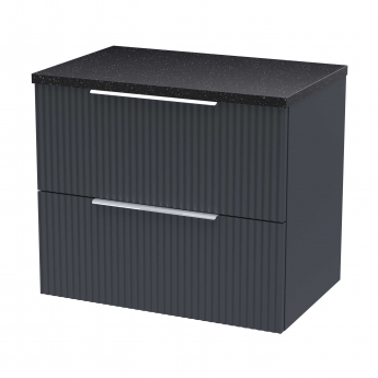 Hudson Reed Fluted Wall Hung 2-Drawer Vanity Unit with Sparkling Black Worktop 600mm Wide - Satin Anthracite