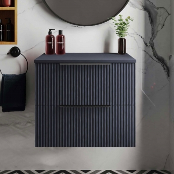 Hudson Reed Fluted Wall Hung 2-Drawer Vanity Unit with Worktop 600mm Wide - Satin Anthracite