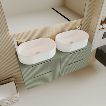 Hudson Reed Fluted Wall Hung 4-Drawer Vanity Unit with Worktop 1200mm Wide - Satin Anthracite